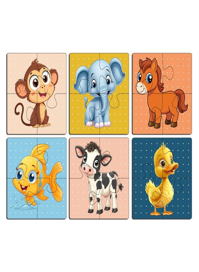 tinywalk Wooden Jigsaw Puzzle Set of 6 for Kids | Pack of 6 Puzzles with 4 Pieces Each | Learning Toy for 2 3 4 5 Year Old Boys & Girls | Animal & Jungle Theme - Image 1